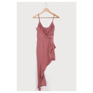 Lulu’s Asymmetrical Pink Satin Dress
